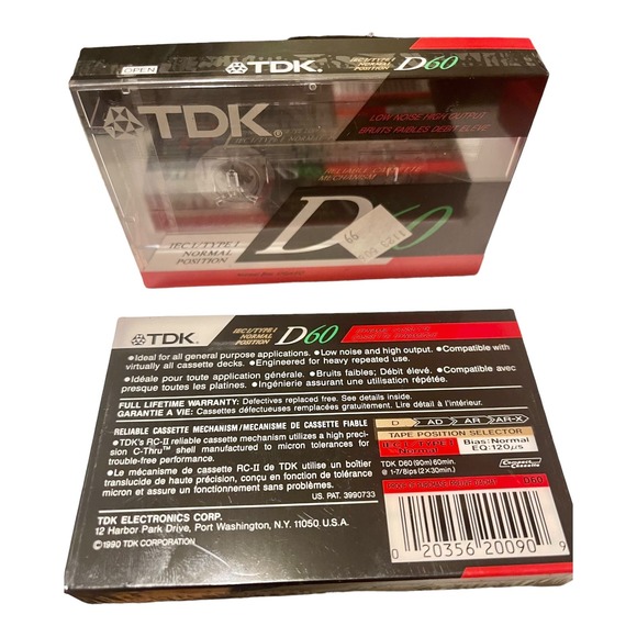 Set of 2 TDK D 60 Blank Audio Cassette Tape High Output Normal Bias - Picture 2 of 5